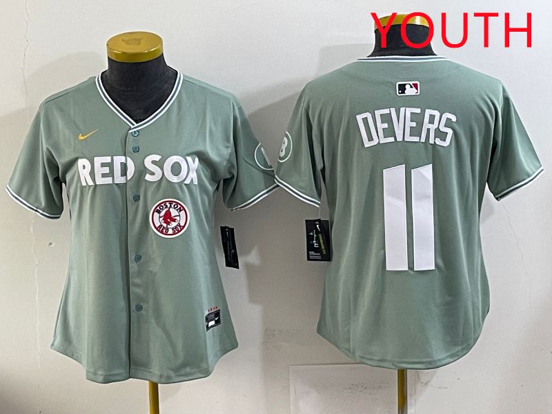 Youth 2025 Boston Red Sox #11 Devers Light Green Joint Name Nike MLB Jersey style 1